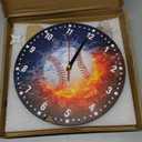 SPUNKER Wall Clocks,Baseball Wall Clocks,USA Sport Fire Water Battery Operated Wall Clock Silent Non-Ticking Decorative for Home Kitchen Bathroom Living Room Bedroom Office 10 Inch