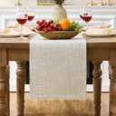 Burlap Style Farmhouse Table Runners 72 Inches Long, Beige Rustic Woven Dining Table Runner for Everyday Use, 14x72 Inches, Beige