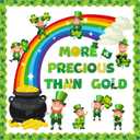 Pasimy St. Patrick's Day Bulletin Board Decoration St. Patrick's Day Cutout Lucky Shamrock Bulletin Board Border for Irish Clover Classroom Chalkboard Decor(Gnome)