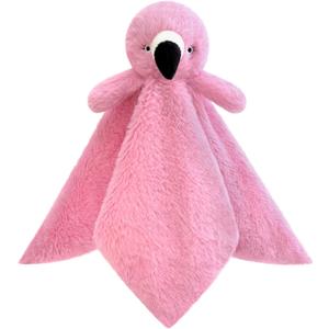 Baby Pink Flamingo Soft Stuffed Animal Security Blanket, Plush Flamingo Character Lovey Blanket, Baby Shower/Nursery Gift, Newborn Infant Toddler Snuggle Blankie for Girls Boys, 14 Inches