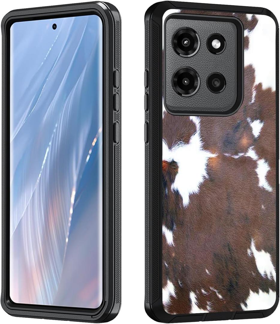 for Moto Edge 5G 2025 Case, Heavy Duty 3 in 1 Hybrid Military Grade Shockproof Drop Full-Body Protective Cover for Motorola Moto Edge 5G 2025, Brown Cow Print