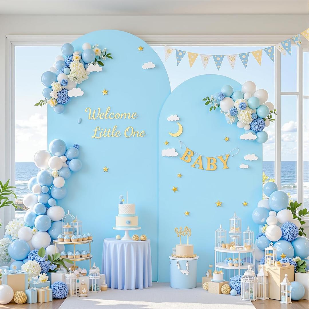 Baby Blue Arch Backdrop Cover Set of 2 Wedding Arch Covers 5FTx2FT, 1.5 FTx4FT Stretchy Backdrop Decorations Baby Shower Bridal Shower Photo Birthday Party Light Blue Arch Stand Cover