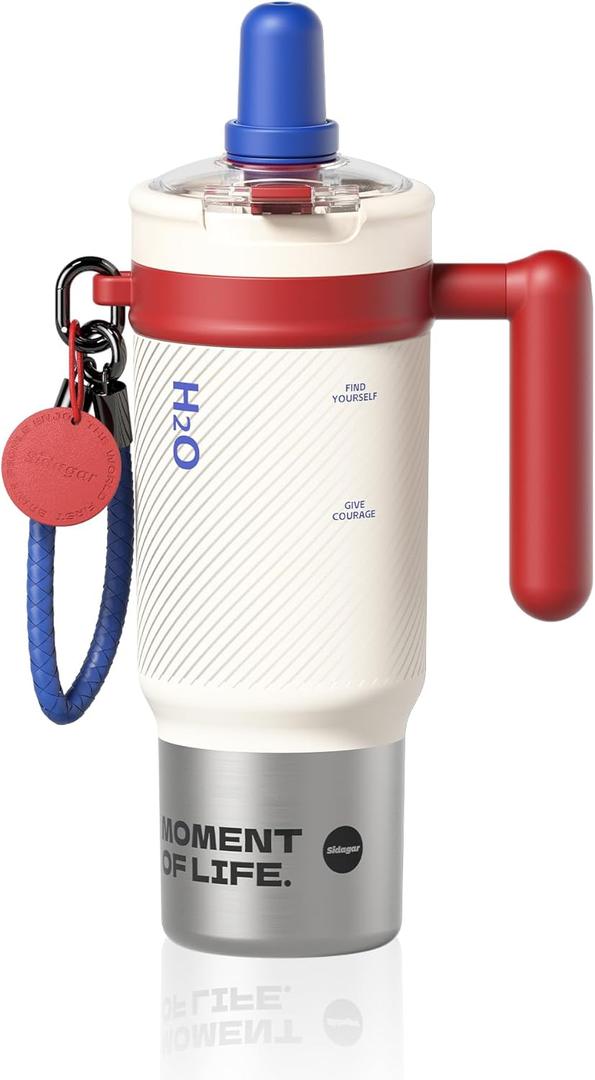 32 oz Insulated Tumbler with Handle and Straw - Premium 316 Stainless Steel Leak-Proof Water Bottle, Ideal for Gym, Office, Travel & Outdoors, BPA-Free Sports Mug - Retro Liberty White