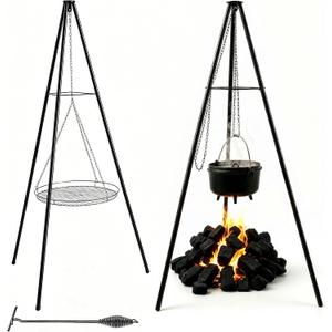 Campfire Tripod,Camping Dutch Oven with Lid Lifter,Grill Grate
