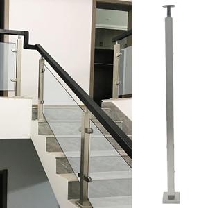 Glass Railing Post 42"x2"x2" Stainless Steel Satin Finish, for Stairs and Deck handrails，can be Installed on Wood or Concrete Floor. (50MM*50MM, End Post)