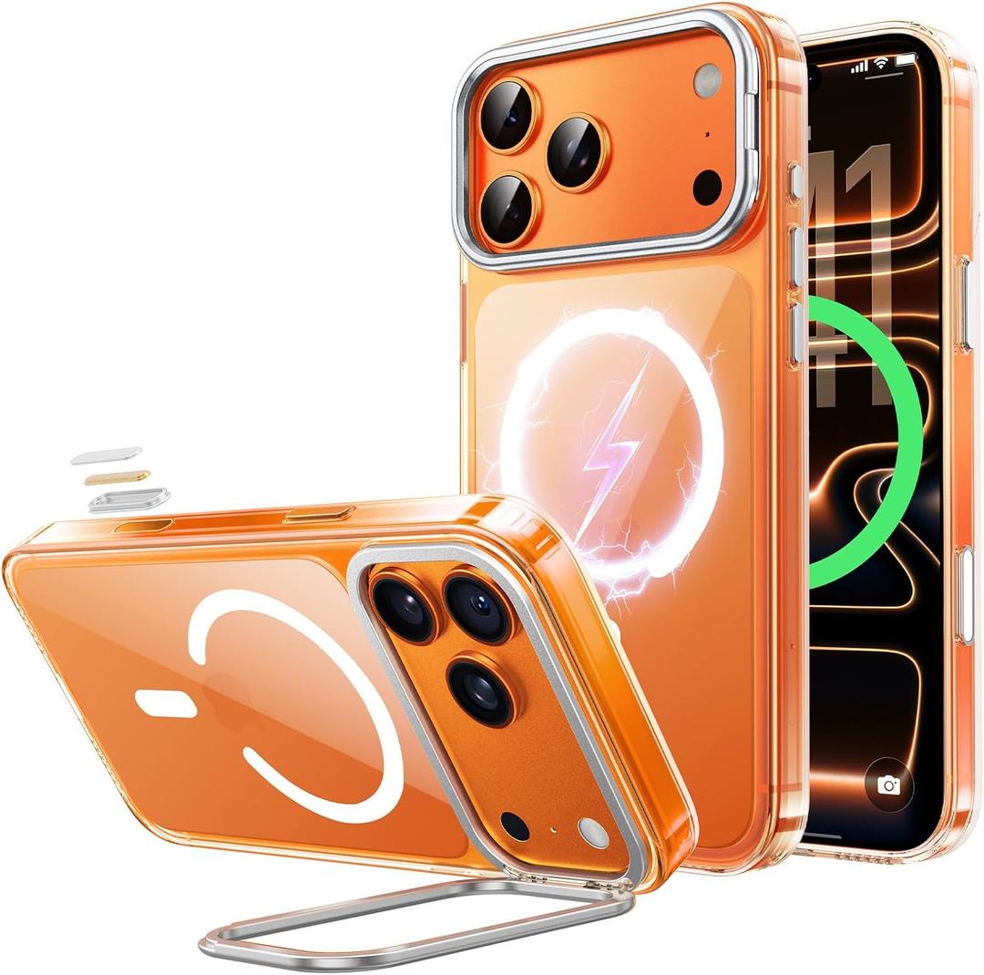 MAGIC JOHN for iPhone 17 Pro Case with Stash Stand, Compatible with MagSafe, Military-Grade Drop Protection for iPhone 17 Pro Phone Case, Scratch-Resistant Back Cover, Clear