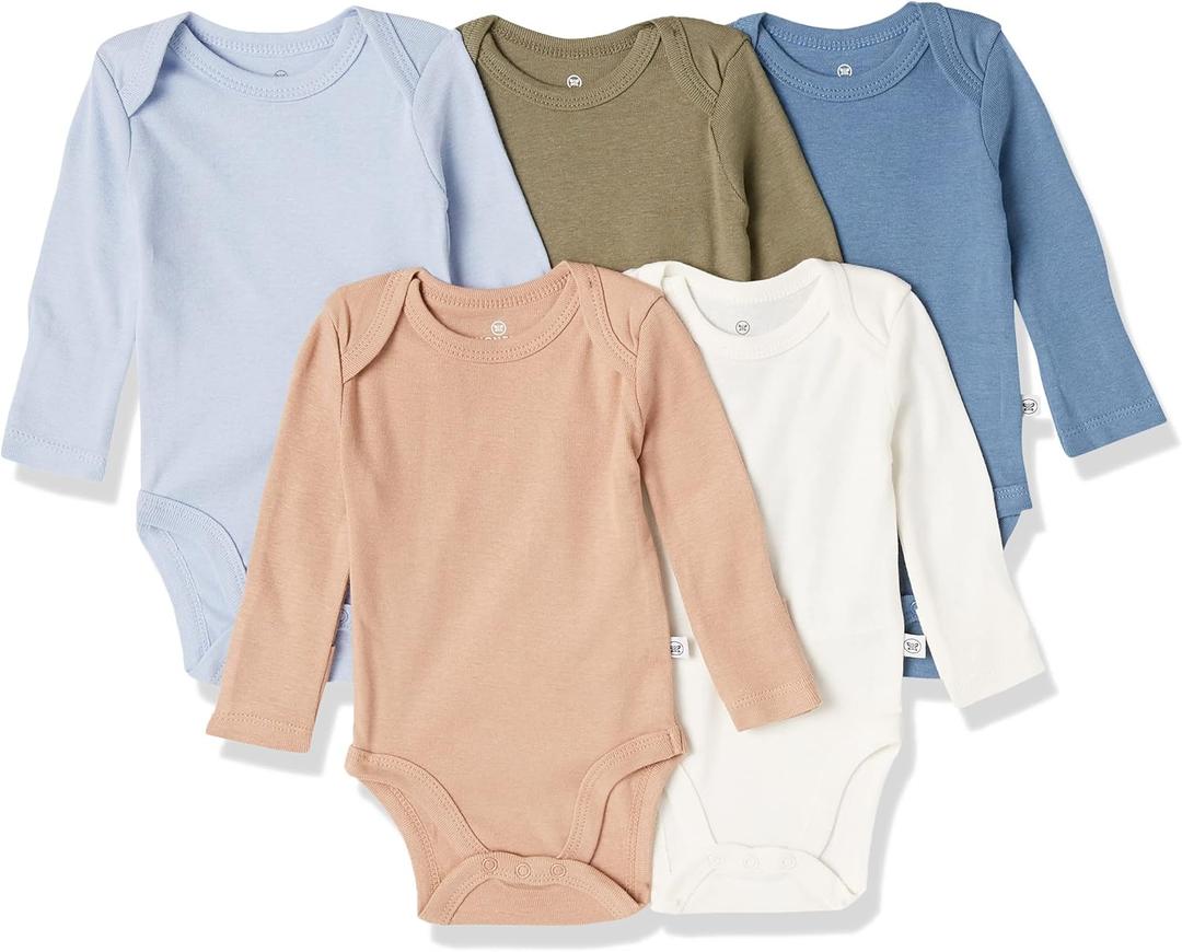 HonestBaby Baby Boys' 5-pack Long Sleeve Bodysuits One-piece 100% Organic Cotton for Infant Baby Boys', Unisex (6-9 Months, Earthy Blues)