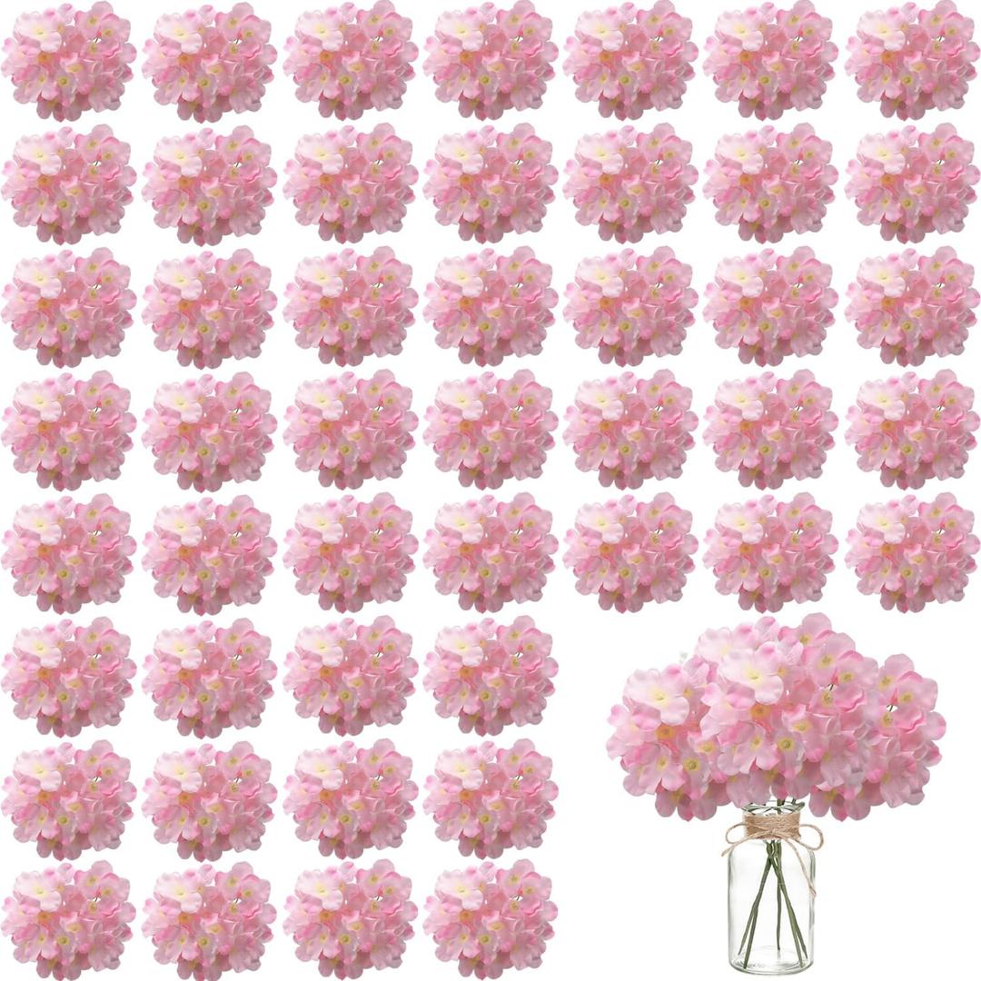 100PCS Artificial Hydrangea Flowers, Fake Flowers Silk Hydrangea Full Flowers Heads with Stems for Wedding Home Party Shop Baby Shower Decor (Baby Pink)