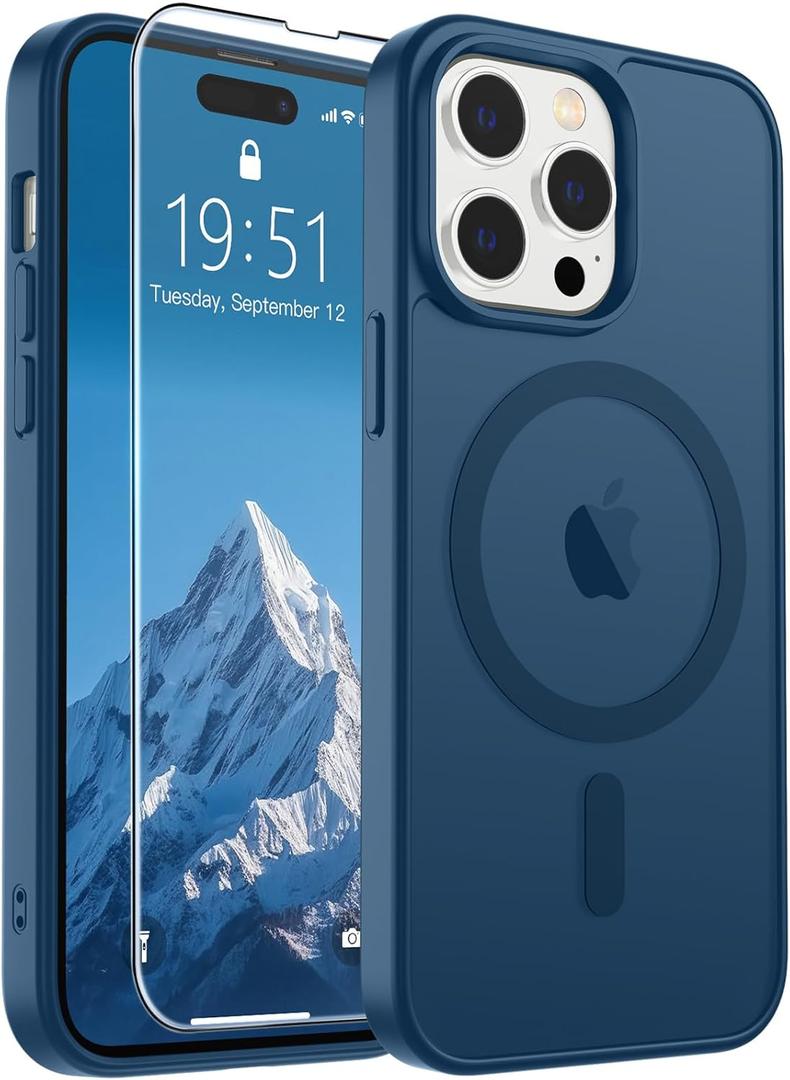 SUPFINE Magnetic for iPhone 14 Pro Case (Compatible with MagSafe) (Military Grade Drop Protection) Slim Translucent Matte Shockproof with Anti-Fingerprint Phone Case,Deep Blue