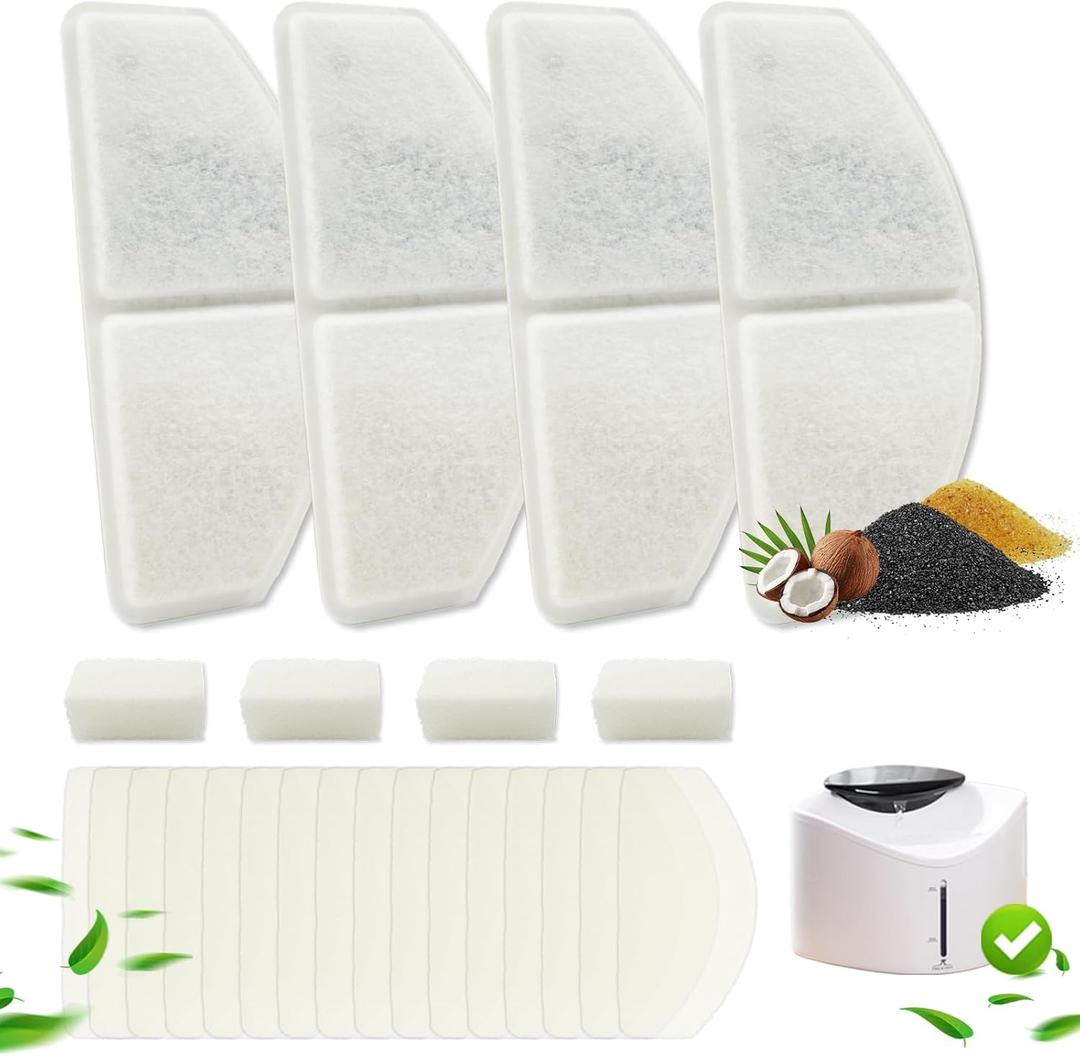 2 x YPD-C015W Smart Cat Fountain Filter Set: 4 Replacement Filters+4 Water Pump Filters+16 Replacement Sponges, Only for Item Model Number: HALKYDY YPD-C015W