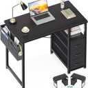 AODK 32 Inch Small Computer Desk with Fabric Drawers, Black | Mini Desk with Storage Shelf & Bag, Kids Study Desk for Bedroom, Home Office Desk for Small Space