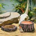 Reptile Hide Cave, Reptile Hideout with Detachable Base and Humidity Dish, 3 in 1 Lizard Snake Hiding Place Tank Terrarium Decor for Gecko, Crabs, Amphibian, Turtle