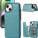Wallet Case Compatible with iPhone 14, Slim Protective case with Card Holder,Premium PU Leather Kickstand Card Slots Case with a Free Screen Protector for iPhone 14 (6.1")-Turquoise Green