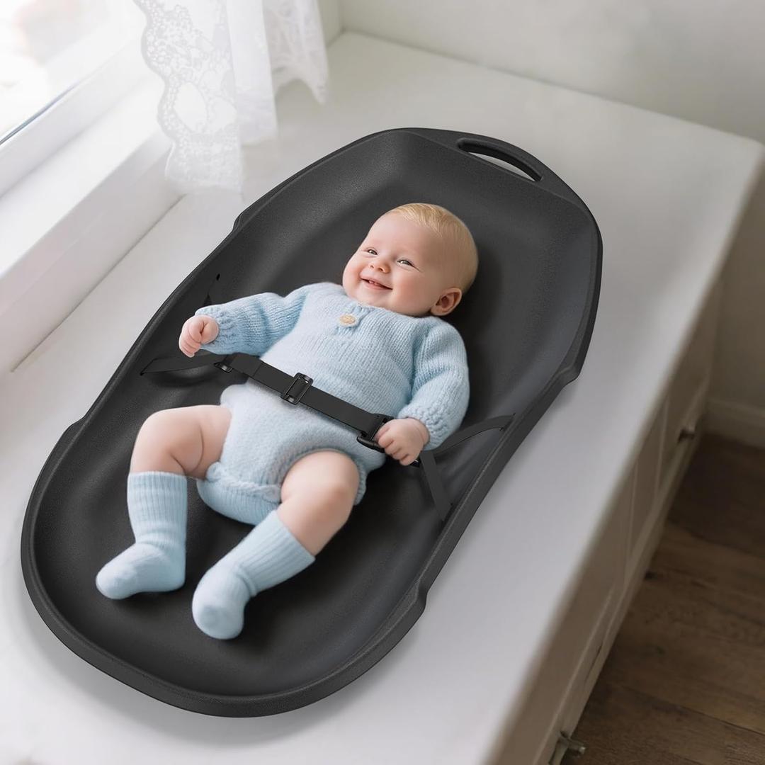 Baby Changing Pad, Soft & Wipe-Clean Changing Pad with Strap, EVA Waterproof Changing Table Pads for Dresser Top, Non-Slip Bottom, Lightweight, 3016 (Black)