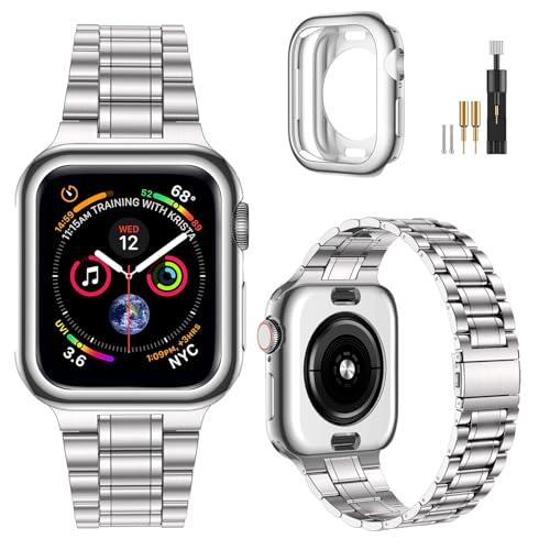 MioHHR Solid Stainless Steel Band Compatible with Apple Watch 46mm (Series 11 10), Metal Strap with Soft TPU Case for iWatch Series 11/10 46mm Women and Men, Silver