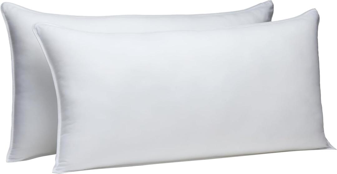 Amazon Basics Down Alternative Bed Pillows, Medium Density For Back and Side Sleepers, King, 2-Pack, White, 36 in L x 20 in W, White 
