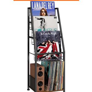 3-Tier Vinyl Record Storage With Display Shelf, Sturdy Wire Record Holder Up to 100 Albums, Vinyl Storage Organizer Rack With 4 Large Metal Baskets, Record Cabinet for LP,CD ,DVC,Book, Magazine