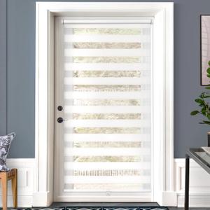LazBlinds Cordless French Door Blinds, No Drill Roll Up Zebra Blinds, Light Control Day and Night Sheer Shades for Front Patio Sidelight Glass, 39.7'' W x 78'' L, White