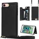 Wallet Case for iPhone SE 2020 Case with Credit Card Holder Crossbody Bag Phone Purse Shoulder Strap Magnetic Leather Case Cover [RFID Blocking][Kickstand][Black]