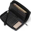 GOIACII Womens Wallet RFID Blocking Leather Zip Around Wallet Large Capacity Long Purse Credit Card Clutch Wristlet (A01 Black)