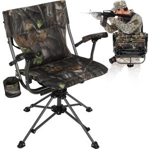 REDCAMP 360 Degree Swivel Hunting Chair for Blinds, Folding Hunting Seats with Armrest for Camping Backpacking Fishing (Camo1 Pc)