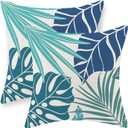 Tropical Pillow Covers 18x18 Set of 2 Navy Blue Aqua Teal Monstera Palm Leaf Pillowcase Summer Decorations Tropical Outdoor Throw Pillows Linen Decor Botanical Plant Cushion Case for Home Bed