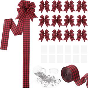 Syhood 12 Pcs Christmas Cabinet Ribbons 78.8 Inch Xmas Door Ribbon Cabinet Bows with Large Christmas Ribbons for DIY Holiday Festive Party Xmas Tree Decor Dining Kitchen Supplies(Red, Black)