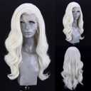 White Blonde #60 Long Wavy Hair Synthetic Lace Front Wig Natural Hairline Heat Resistant Fiber Hair Free Part Glueless Lace Wig for Women Cosplay Wigs