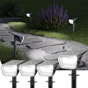 Linkind Solar Spot Lights Outdoor Waterproof IP67, 60 LED Solar Flood Lights 30% High Conversion Landscape Lighting for Garden Yard Pathway (4 Pack, Cool White)