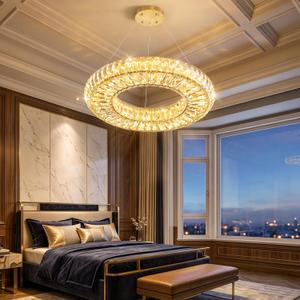 19.6'' Modern LED Ring Pendant Light Dimmable Crystal Chandelier for Dining Room Living Room Bedroom Gold