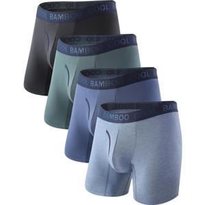 BAMBOO COOL Men's Soft Underwear,No Ride Up Boxer Briefs with Fly, Moisture Wicking & Breathable underwear for Men,Multipack (M)