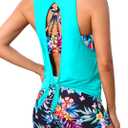Aqua Eve 3 Piece Tankini Swimsuit for Women Tank Bathing Suit with Shorts Open Back Athletic Swimwear (X-Large, Aqua Colorful Floral)