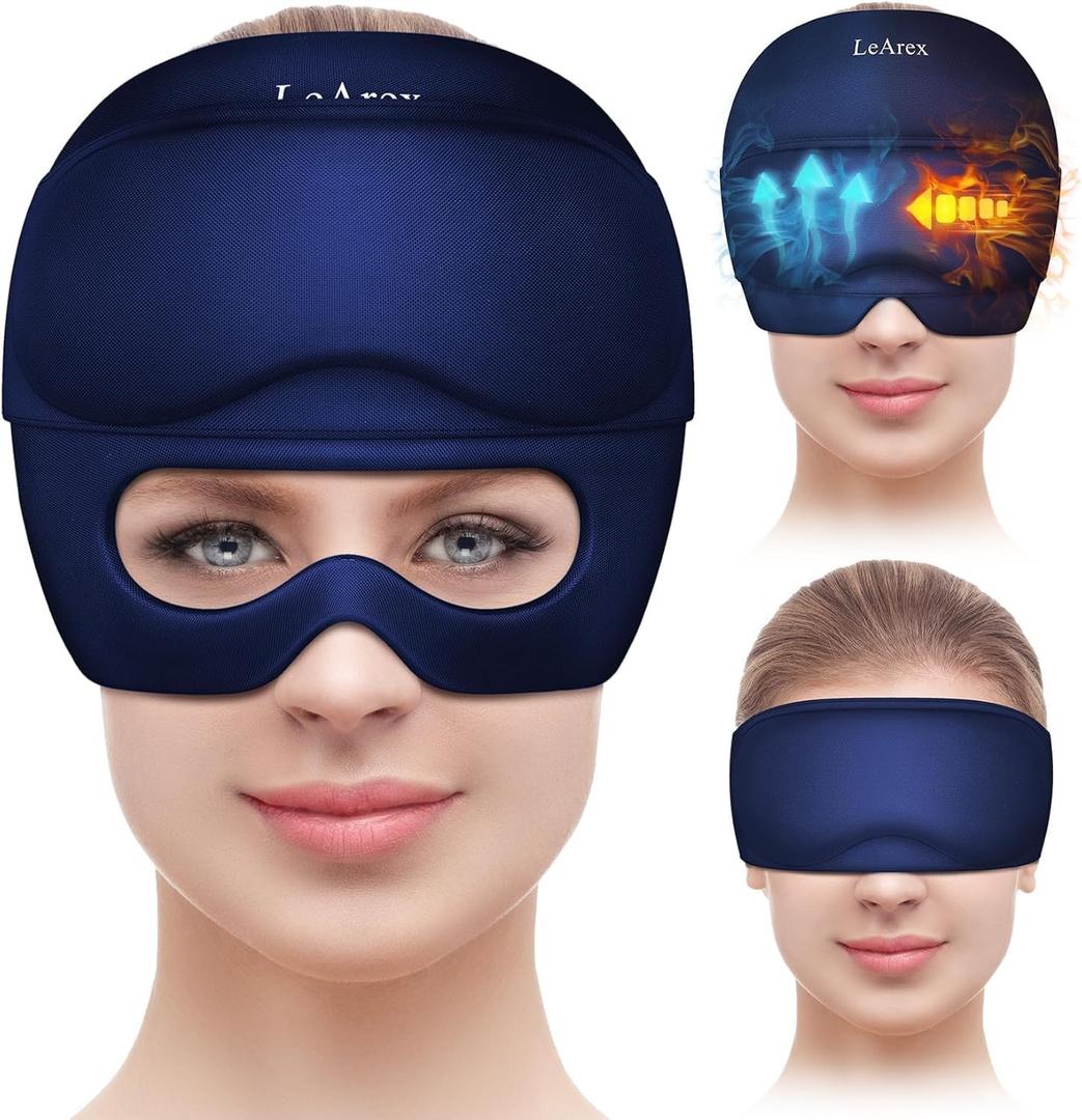 Migraine Relief Cap2 in 1 Headache Relief Cap with Gel Eye Mask Ice Head Wrap Hot and Cold Therapy Hat for Headache Puffy Eyes Sinus and Tension Stress Relief (Blue)