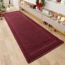 AMOAMI Waffle Bath-Mat, Absorbent Bath Mats for Bathroom Non Slip, Machine Washable Bathroom Rugs with Tassels Ultra Soft Boho Bath Rugs for Floor 2'x6'(24"x72") Red