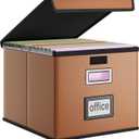 Huolewa Faux Leather File Organizer Box with Lid, Collapsible Hanging File Folder Box Organizer with Plastic Slides, Decorative Home/Office Filing System Boxes for File and Folder Storage