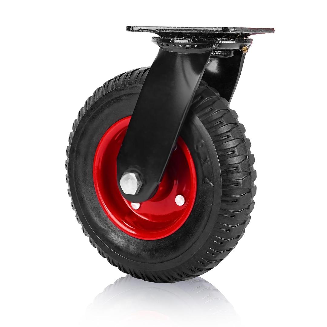 Houseables 8 Inch Caster Wheels, Swivel Wheels, Rubber Casters, Large, for Cart, Heavy Duty, Outdoor, Off Road, Offroad, All Terrain, Flat Free Tire, No Flat, Industrial, Castor, Dolly, Utility Cart