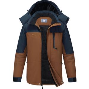 CAMEL CROWN Men's Winter Ski Jacket Mountain Snow Coats Waterproof Detachable Hood Windproof Fleece Rain Jackets (XXXL)