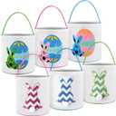 Honeydak 6 PCS Easter Eggs Hunt Basket for Kids Bunny Canvas Rabbit Tote Carry Bucket Bags(Color 6,Mixed Easter Egg Bunny)