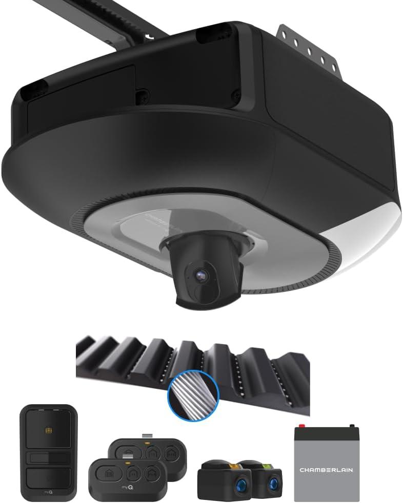 Chamberlain 1 HP Belt Drive Smart Garage Door Opener with Built-in Camera, Single LED Lighting, Battery Backup, and myQ Connectivity