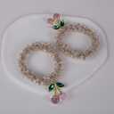 3 x 4PCS Cherry Hair Elastics for Girls-Colorful Crystal Stretch Hair Ties With Beads Ponytail Holders for Women