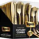 150 Gold Plastic Silverware Set - Disposable Flatware - 50 Forks, 50 Spoons, 50 Knives - Heavy Duty Cutlery for Party Bulk