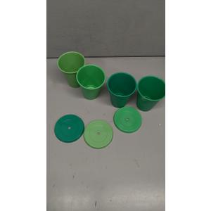 ` Rolling Sands 16 Oz. Reusable Plastic Stadium Cups with Lids, 6 Pack, USA Made Plastic Tumblers and Lids, Includes 6 Reusable Straws; Dishwasher Safe, Green