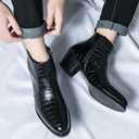 Men's Gradient Patent Leather Print Business Chelsea Boots with Side Zipper, Retro Pointed Toe Low Chunky Heel Non-Slip Formal Short Boots for Business Work Party Ankle Boots Size 8