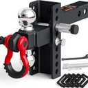 AC-DK Adjustable Trailer Hitch Ball Mount with Lock&Pin&Rotatable Tow Shackle, Fits 2-in Receiver, 4" Rise/Drop, 2-in, 2-5/16-in Hitch Ball, 10000 lbs GTW (Double Ball with Shackle)