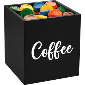 Black Coffee Pod Holders for Counter - Wooden K Cup Holders for Countertop - Coffee Bar Accessories and Organizer - Square Storage Basket for Kitchen Countertop