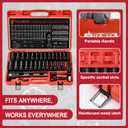 63-Piece 1/2" Drive Impact Socket Set, SAE (3/8 to 1 inch) and Metric (10-24mm) Socket Wrench Set with Extension Bars, Palm Ratchet Kit, CR-V Steel for Auto/Industrial Repairs