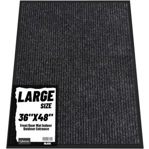 Front Door Mat Indoor Outdoor Entrance, 36" x 48" Dirt Resistant and Absorbent Door Mat, TPR Backing Non-Slip Doormats, Easy to Clean, Low Profile Welcome Floor Mat for Outside Entry (Black Double Stripes)