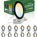 zouzai 12 Pack 6 Inch Black 5CCT Reset LED Recessed Ceiling Light with Junction Box, 2700K/3000K/3500K/4000K/5000K Selectable, 12W Eqv 110W,Dimmable, led can Lights- ETL and Energy Star Certified