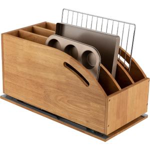 DINDON Pull Out Cabinet Organizer for Pans, Pot lid, Cookie Sheet, Cutting Board, Baking Tray, Slide Out Kitchen Cabinet Storage Organizer, 10.5''W X 21"D X 10.6"H, Wood