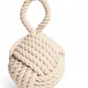 Decorative Door Stop, Weighted Door Stopper for Bottom of Doors, Rope Doorstop, Knot Nautical Doorstopper, Heavy Doorstop for Bedroom, Living Room, Window Wedge, Bookend 6 inch (White)